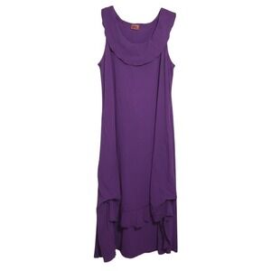 Oh My Gauze! Lagenlook Purple 100% Cotton Sleeveless Dress Boho Drawstring 2